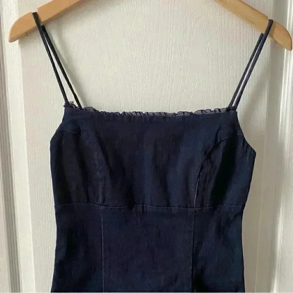 Le Chateau Dark Blue Denim Slip Dress Bodycon Stretch High Low Size Small - Picture 6 of 16